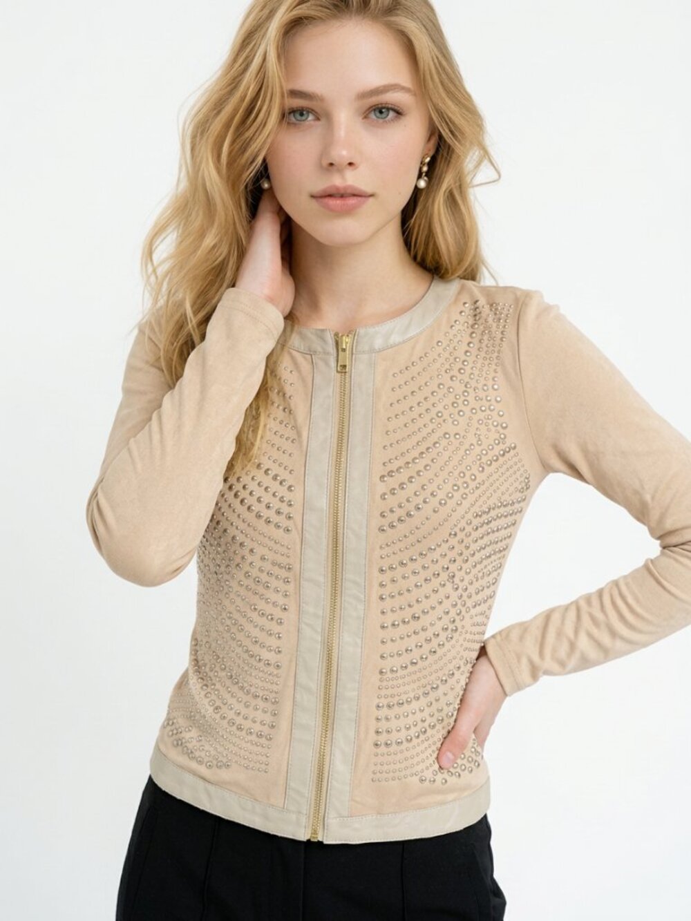 beige garment, zip-up jacket